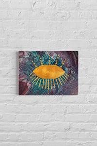 an eye painting on a brick wall